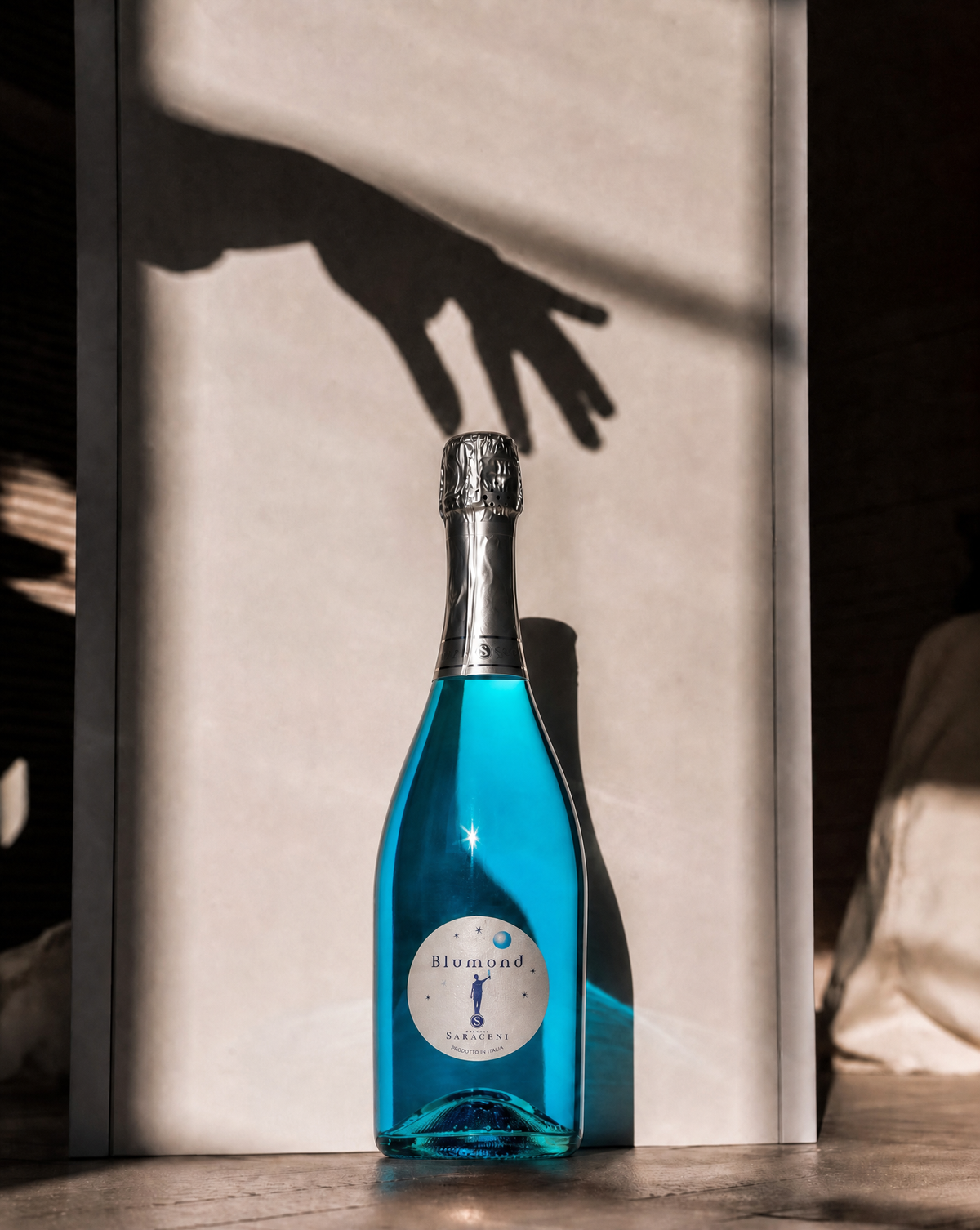 Editorial shot of Blumond blue sparkling wine