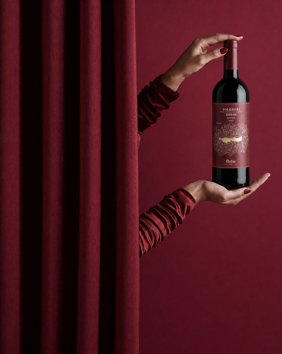 Bolgheri Rosso DOC — intense ruby red dry red wine, 750ml, Saraceni Wines (product shot)
