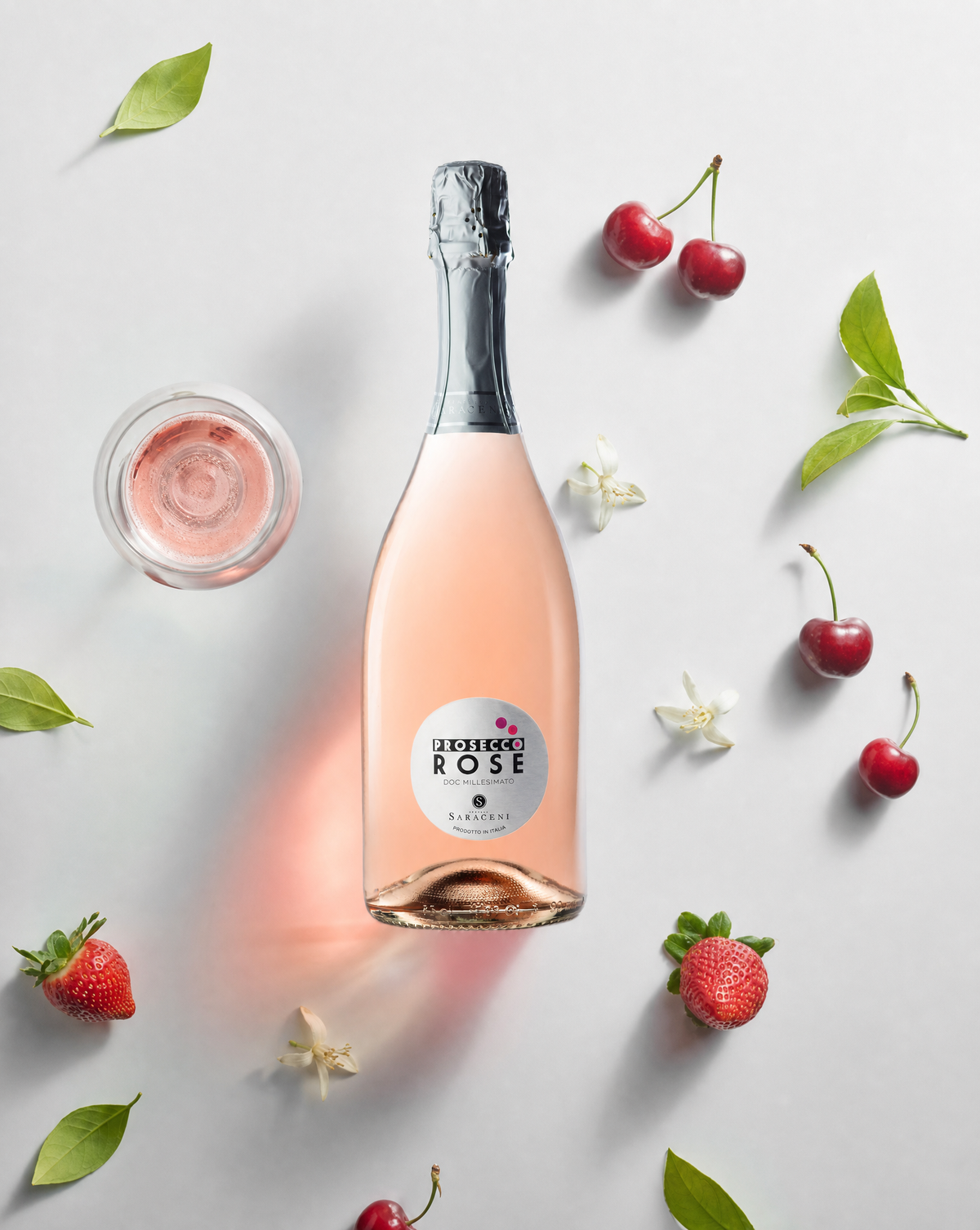Prosecco Rosé — rosé extra-dry sparkling wine, 750ml, Saraceni Wines (tasting notes visual)