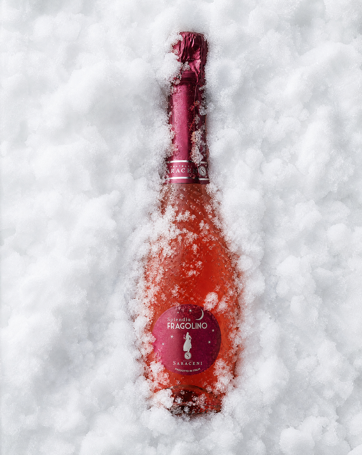 Splendia Fragolino Italian strawberry wine, bright red sparkling sweet wine, 750ml, Saraceni Wines (editorial shot)
