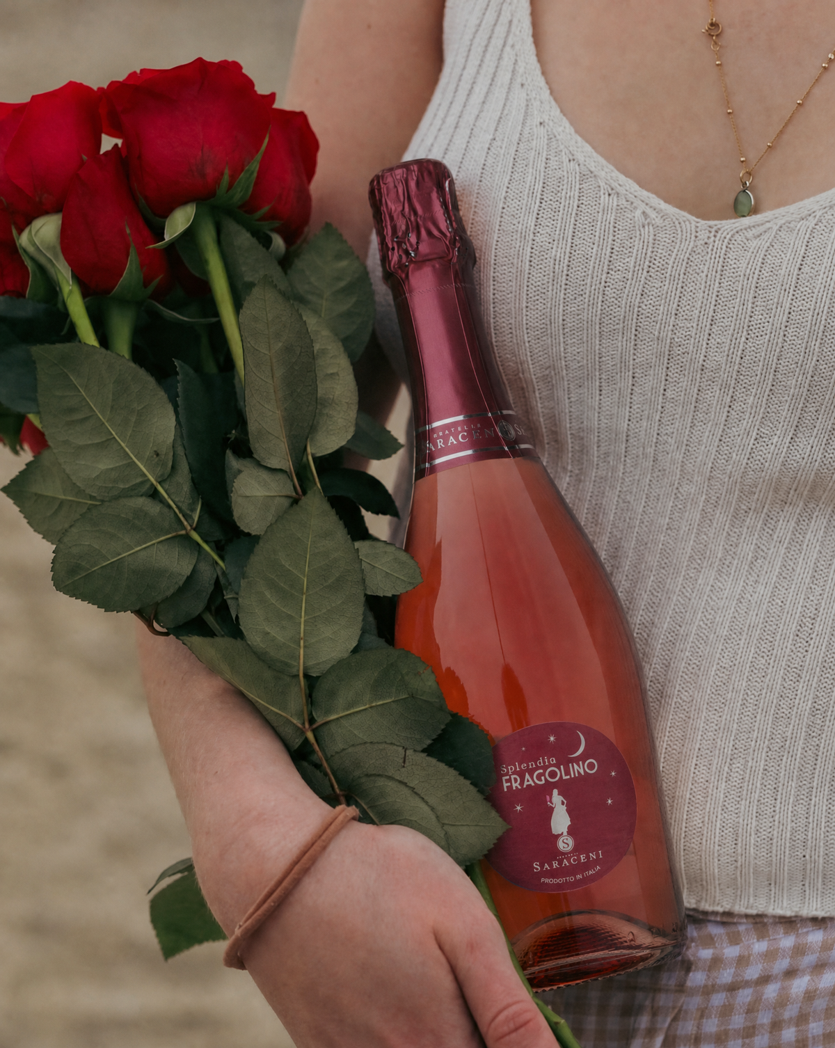 Splendia Fragolino — bright red sparkling sweet wine, 750ml, Saraceni Wines (lifestyle image)